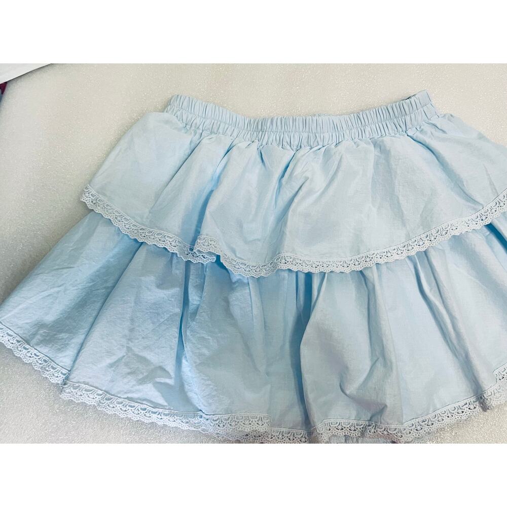 Women’s Francesca’s Size Small Blue tiered skirt with eyelet trim. - Picture 2 of 7